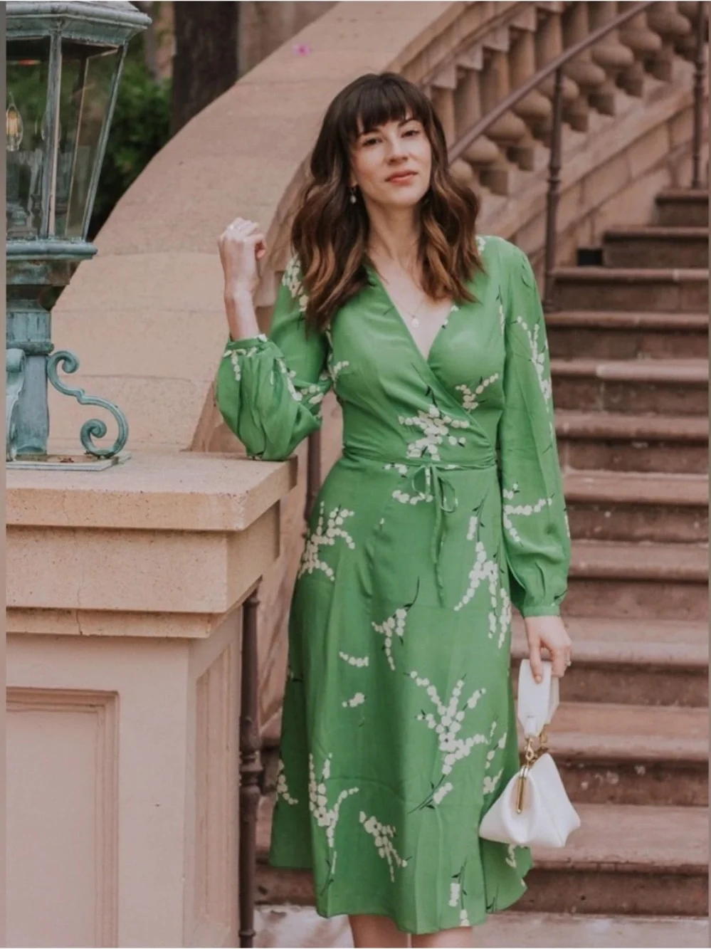 Reformation Par Green Floral Wrap Midi Dress